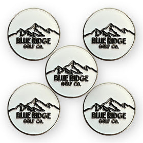 Metal Golf Ball Marker – Pure White with Black Logo Set of 5