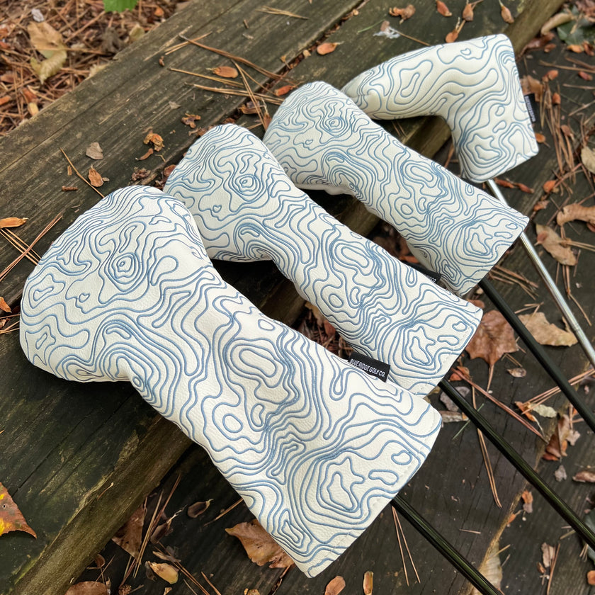 Pure White Topographic Golf Club Headcovers – Full Set In Nature