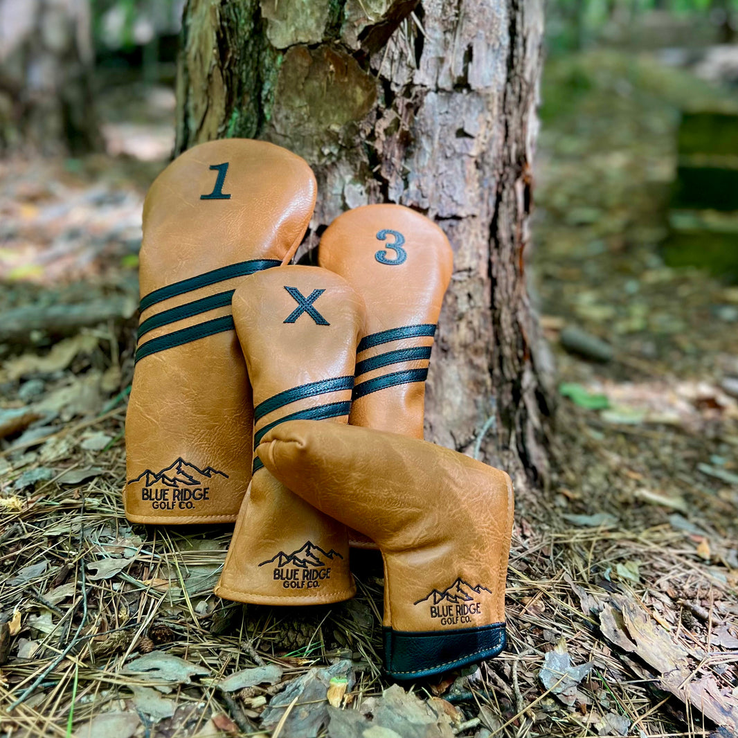 Brown Leather Golf Club Headcovers – Full Set in Nature