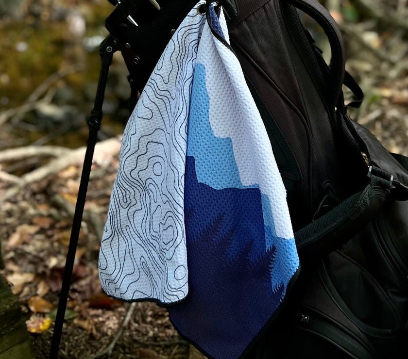 Waffle Pattern Golf Towel Topographic and Blue Ridge Mountain Edition Set