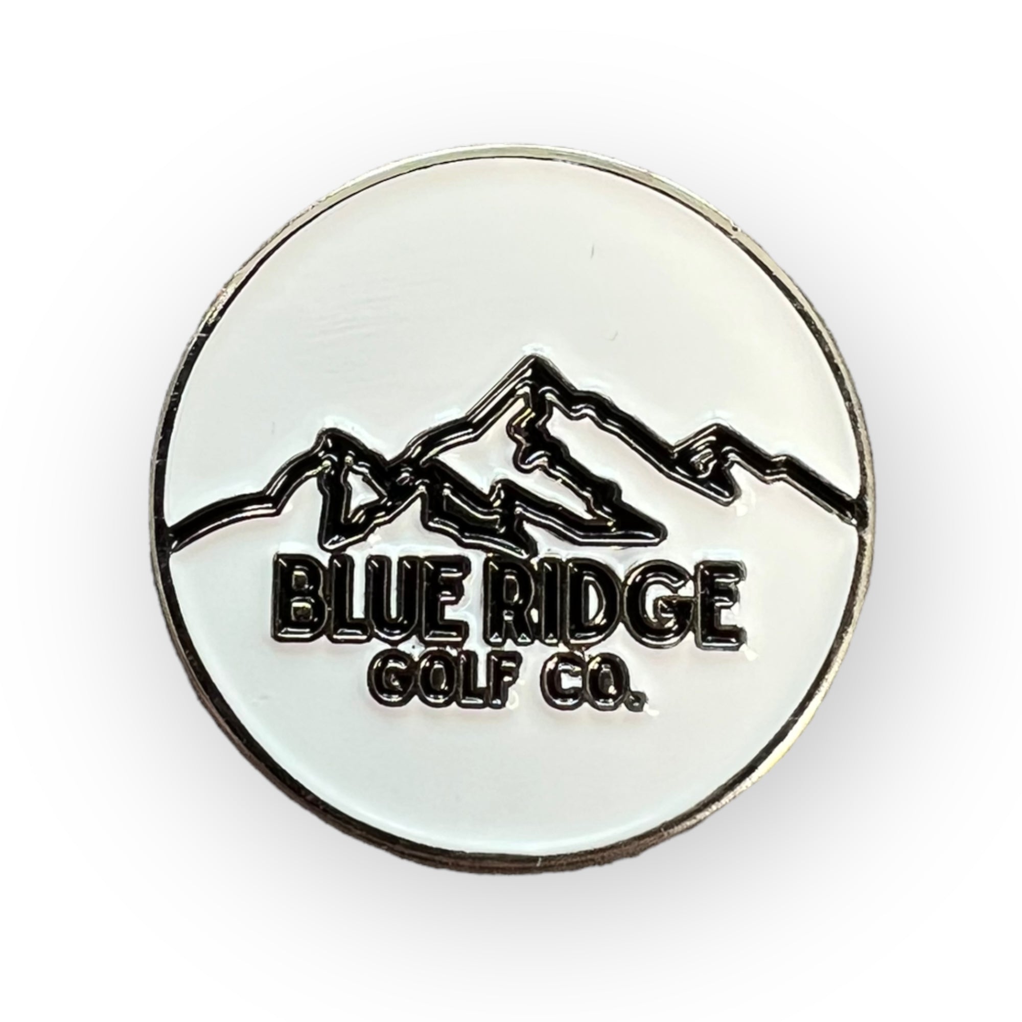 Metal Golf Ball Marker – Pure White with Black Logo