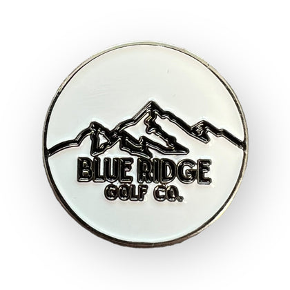 Metal Golf Ball Marker – Pure White with Black Logo