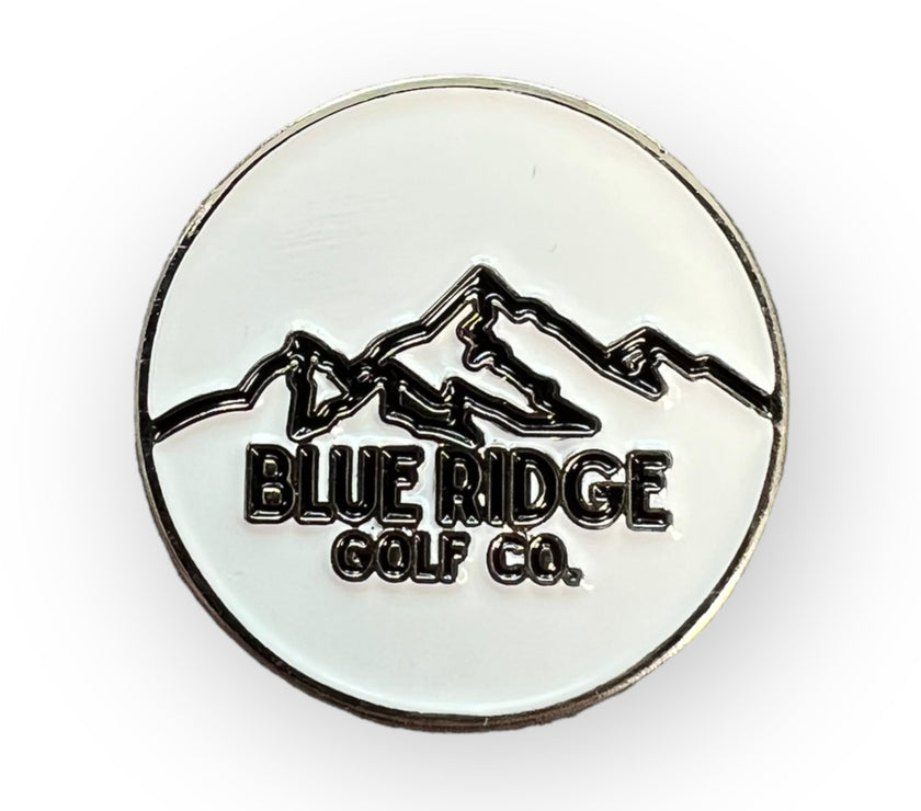 Metal Golf Ball Marker – Pure White with Black Logo
