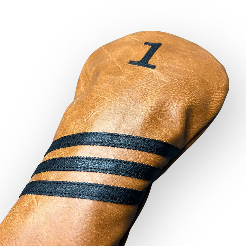 Brown Leather Golf Club Headcover – Driver Embroidery Detail