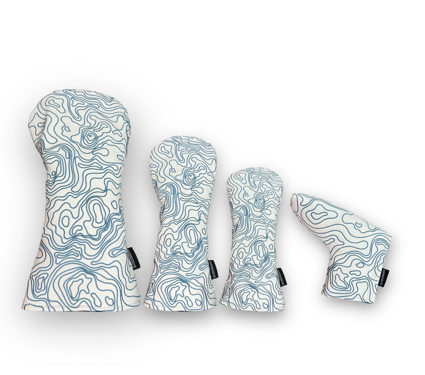 Pure White Topographic Golf Club Headcovers – Full Set