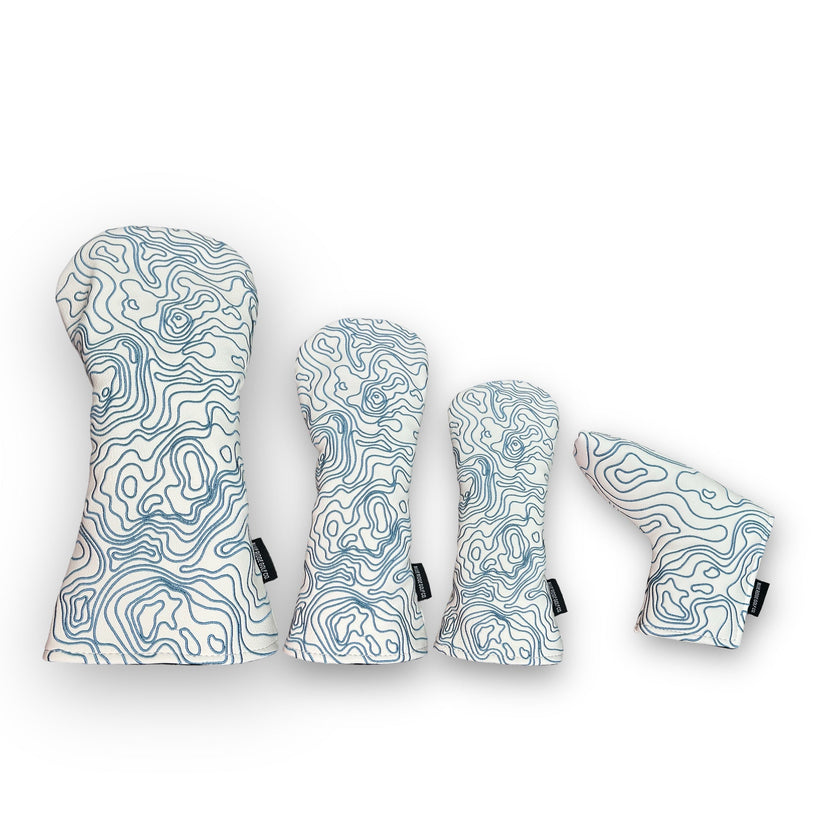 Pure White Topographic Golf Club Headcovers – Full Set